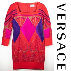 Vintage Gianni Versace Red Wool Silk Dress Graphic
